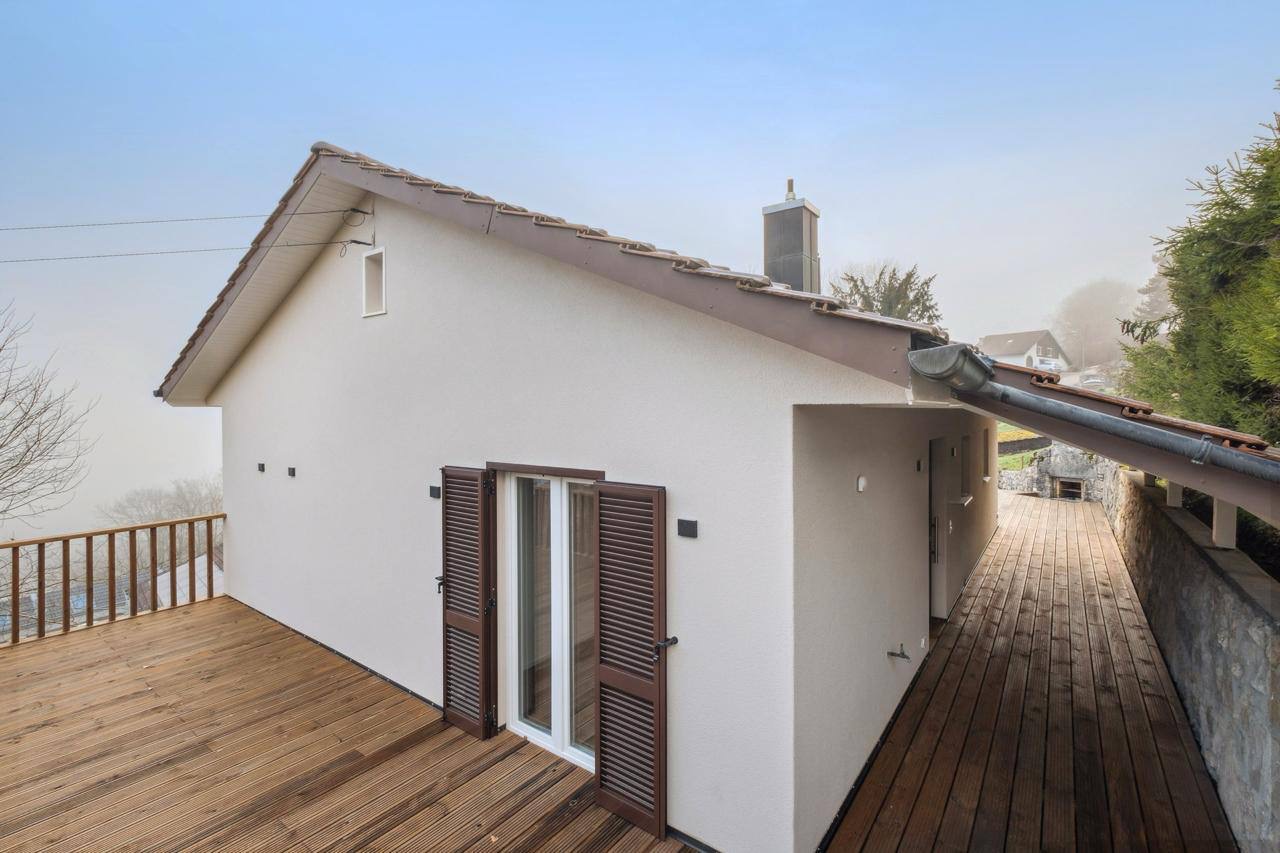 Wooden terrace of the renovated house