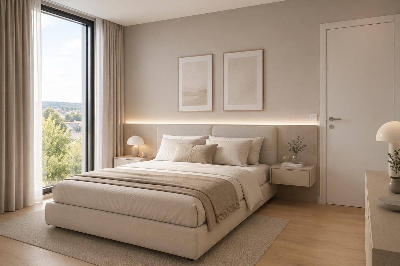 Bright bedroom with valley view