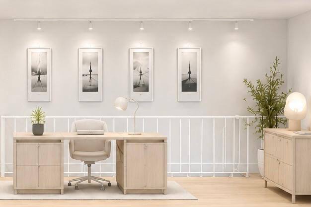 Gallery workspace above the staircase