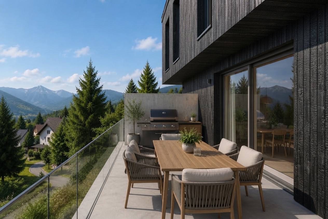 Terrace with panoramic mountain view